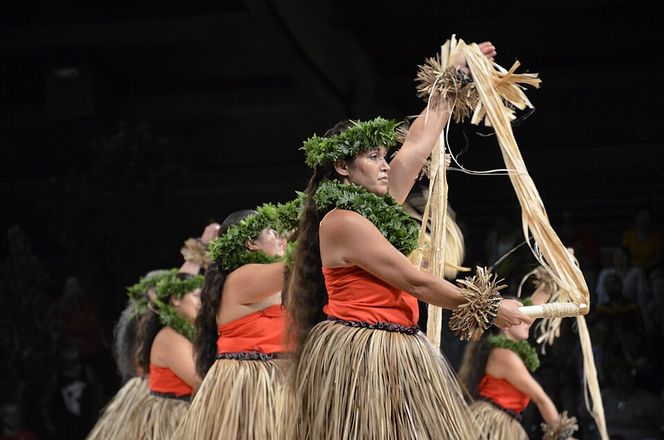 Hālau O Kekuhi performing at Merrie Monarch in Edith Kanakaʻole Stadium.