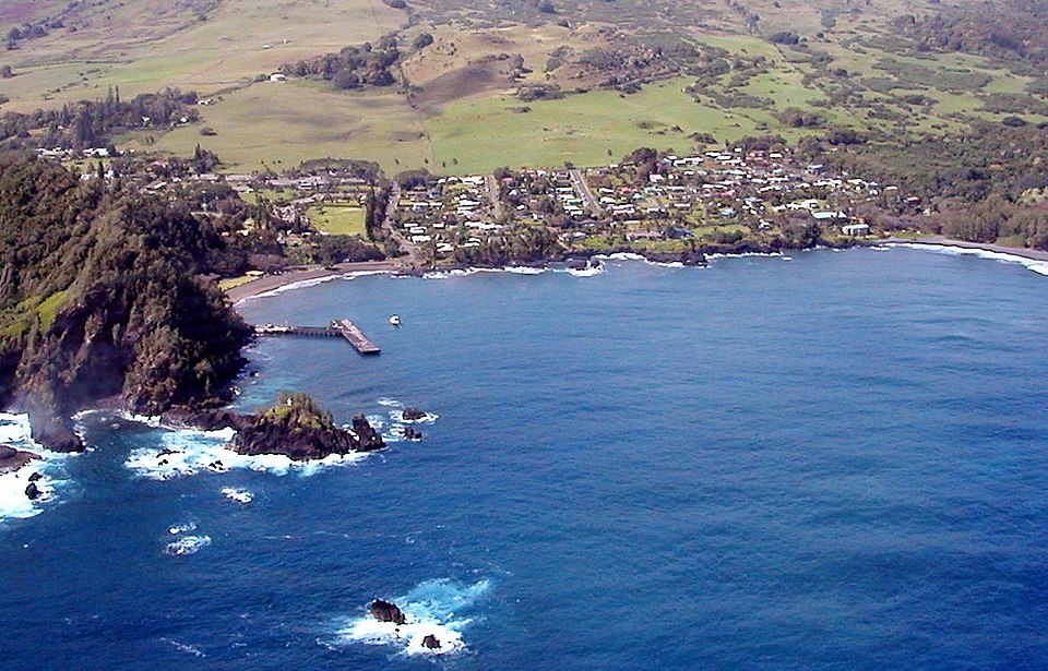 Aerial view of Hāna Bay and East Maui coastline.