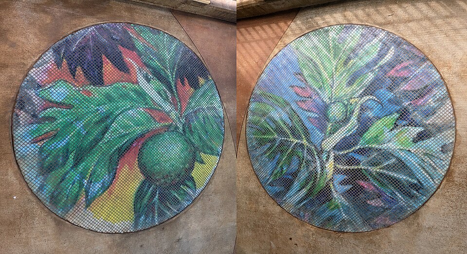 Skyline artwork at Honouliuli Rail Station, ʻUlu Day and ʻUlu Night.