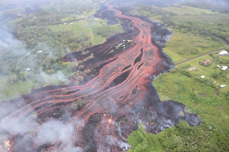 Lava flow from Kīlauea crossing the landscape on Hawaiʻi Island.
