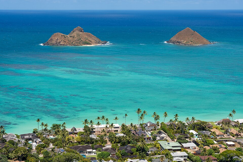 Lanikai Beach in Kailua, with the Mokulua islets just offshore.