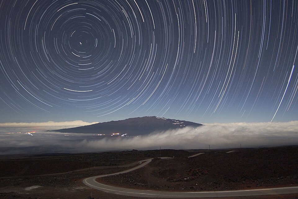 Star trails over Mauna Kea on Hawaiʻi Island.
