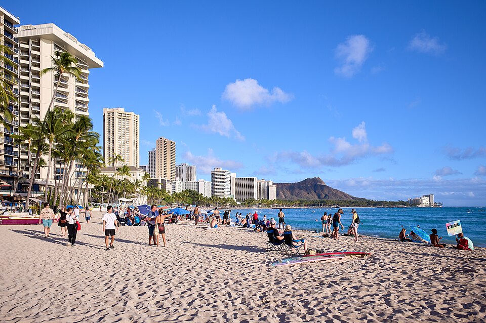Waikīkī Beach, March 2, 2024, looking toward Diamond Head.