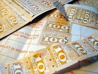 Gold Bond trading stamps collected by shoppers at Ooka Supermarket